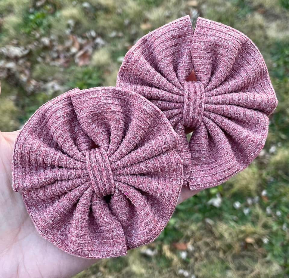 Mauve Heather Ribbed Fabric Bow