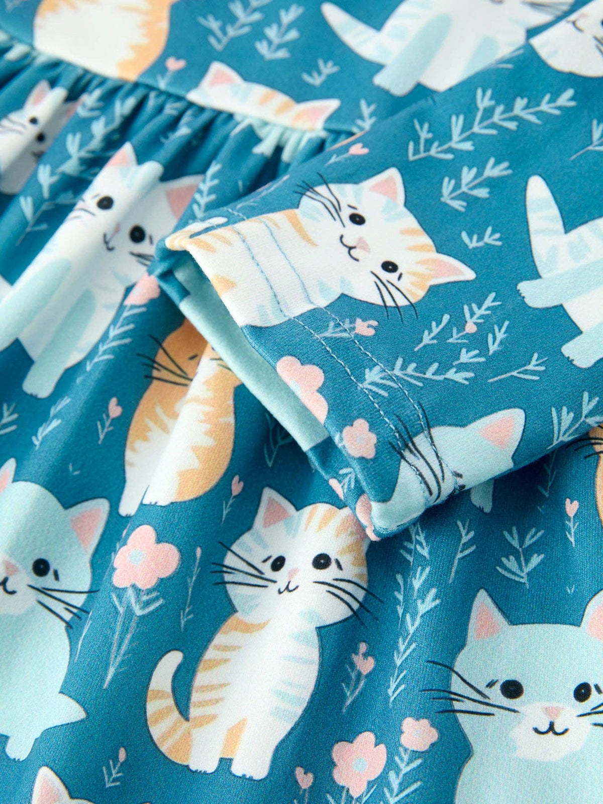 Cat Print Ruffle Dress