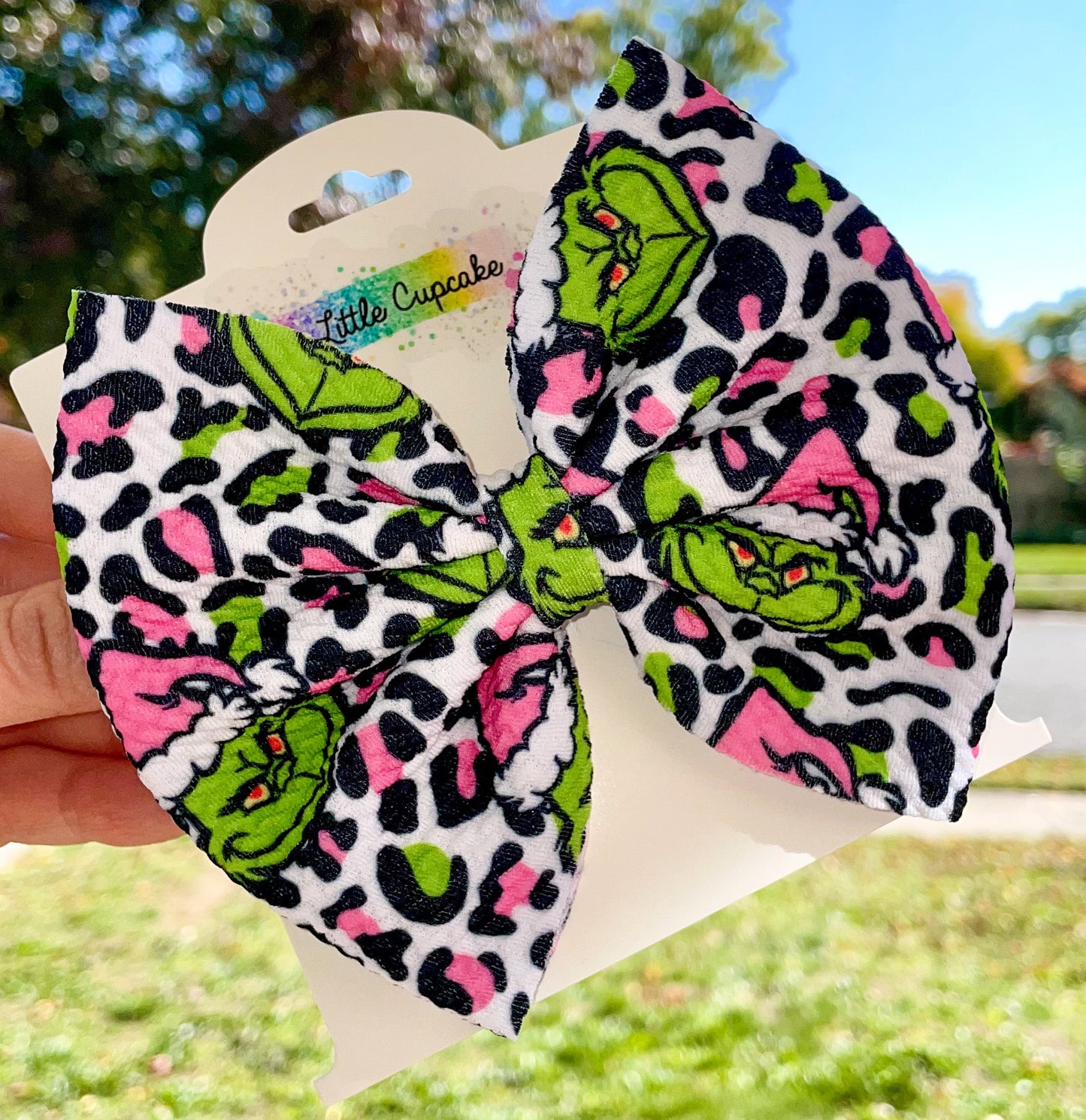 Mean One Pink Leopard Fabric Bow