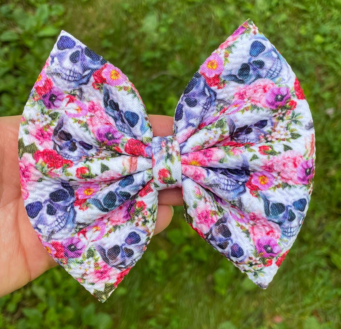 Floral Skulls Fabric Bow