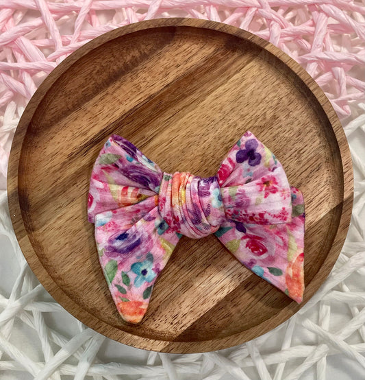 Colorful Watercolor Floral Ribbed Chunky Tied