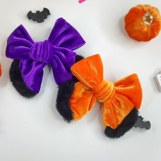 Orange & Purple with Black Fur Velvet Hand Tied