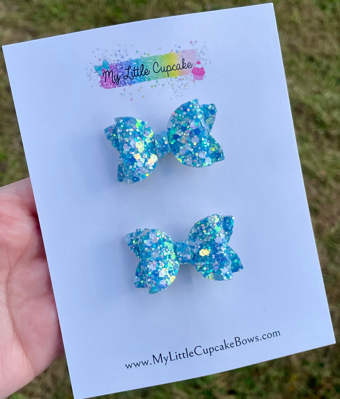 Blue Ice Glitter 1.72in Bitty Bow