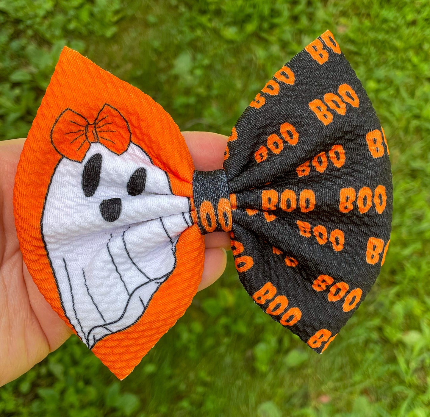 Orange BOO Two Tone Fabric Bow