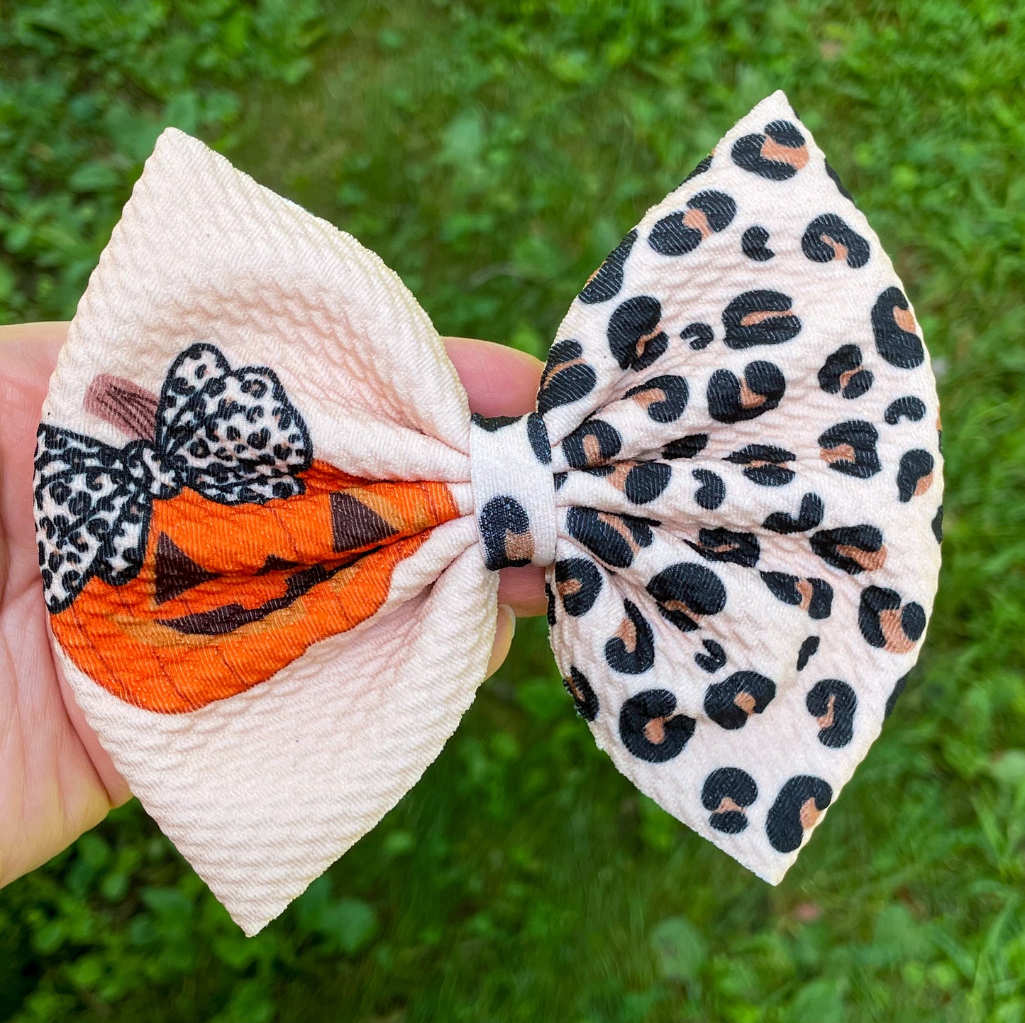 Leopard Pumpkin Two Tone Fabric Bow