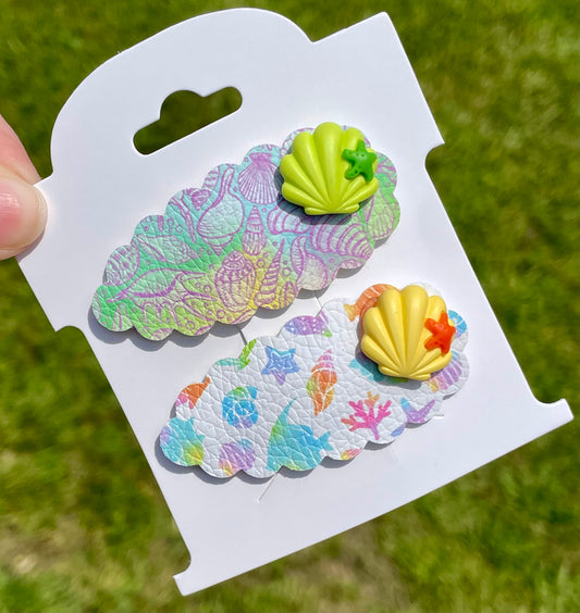 Watercolor Seashell Snap Clips