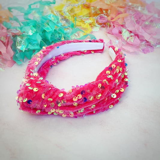 Coral Velvet Sequin Knotted Headband