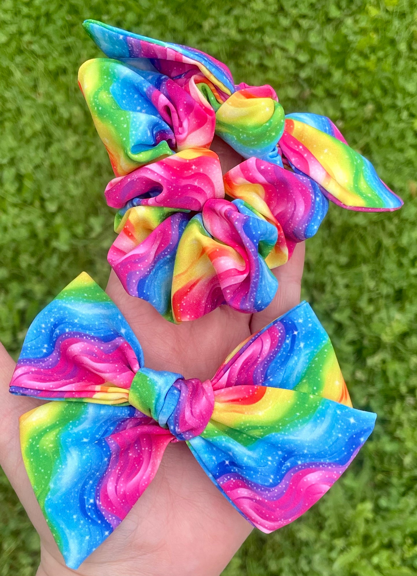 Rainbow Wave 5in Hand Tied Bow or Scrunchie