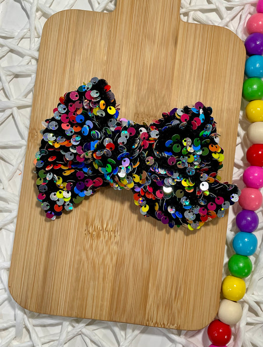 Rainbow Sequin Black Velvet Chunky 5in Hand Tied