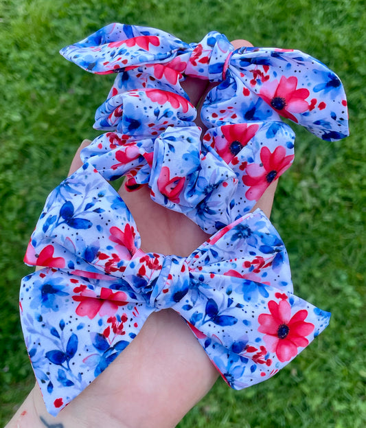 Patriotic Floral 5in Hand Tied or Scrunchie