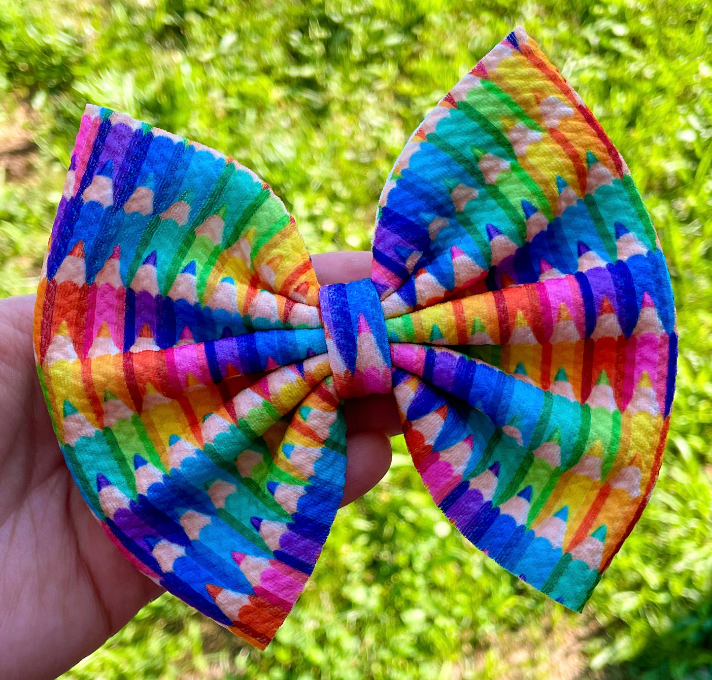 Rainbow Colored Pencils Fabric Bow