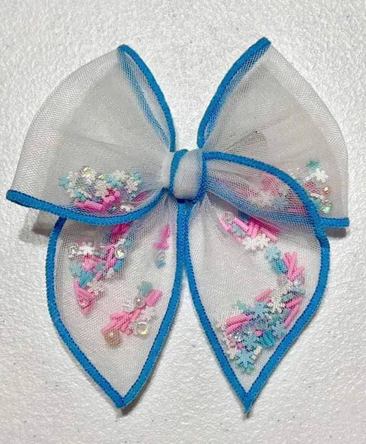 Pink & Blue Snowflakes Shaker Bow