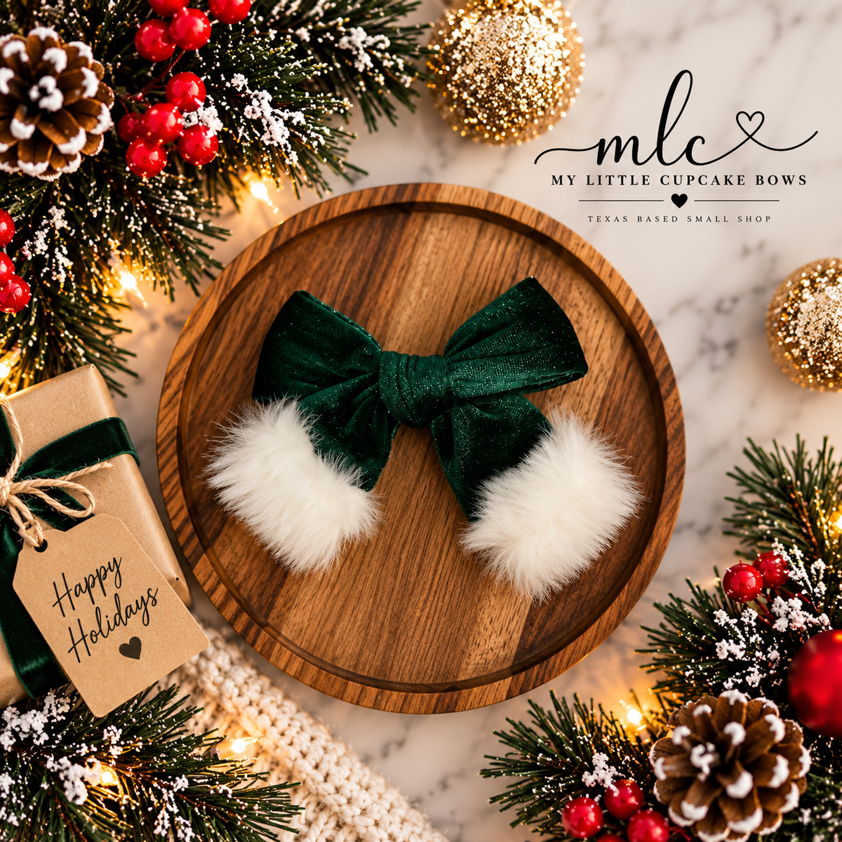 Forest Green Velvet Santa Fur Hand Tied
