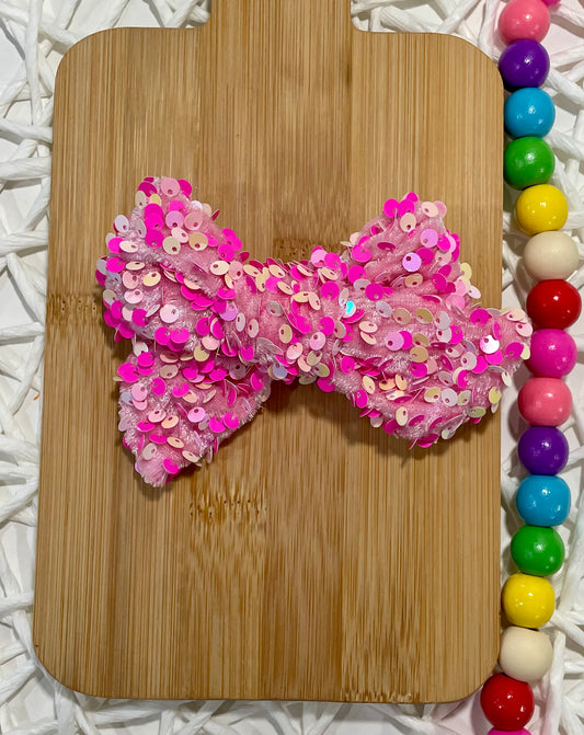 Neon Pink Sequin Velvet 5in Hand Tied