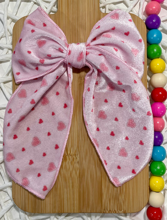 Tiny Pink Hearts Velvet Serged