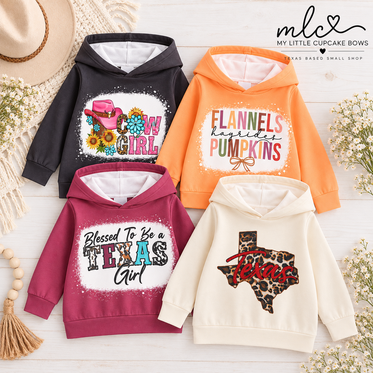 Leopard/Western Texas Long Sleeve Hoodies Set of 4