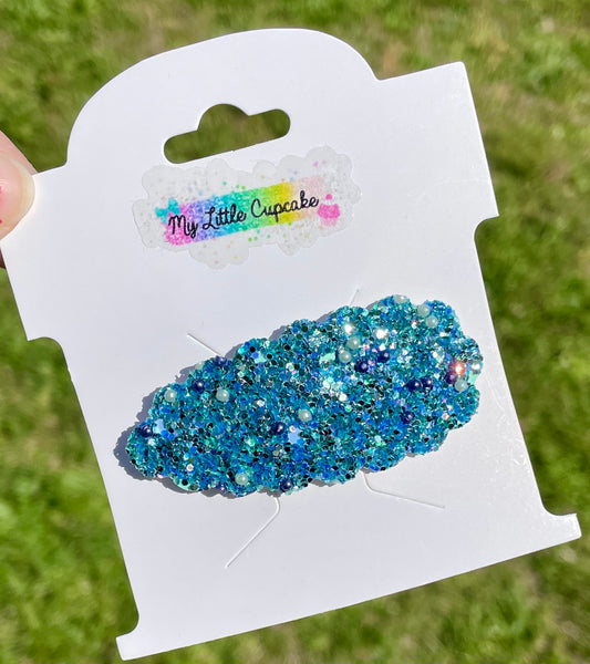 Ocean Water Pearled Glitter Snap Clip
