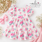 Fall Pink Floral Puff Sleeve Dress