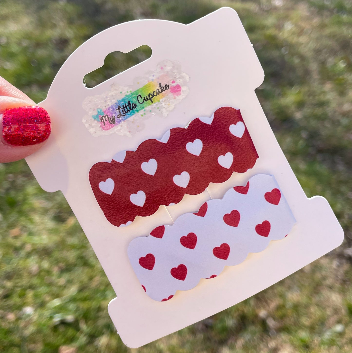 Red & White Hearts Snap Clip Set