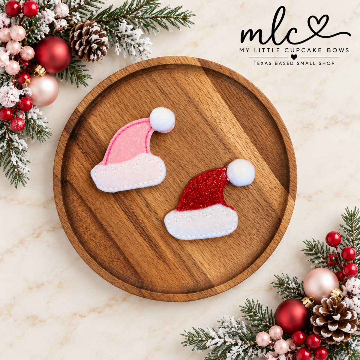 Santa Hat w Pom Feltie Clip