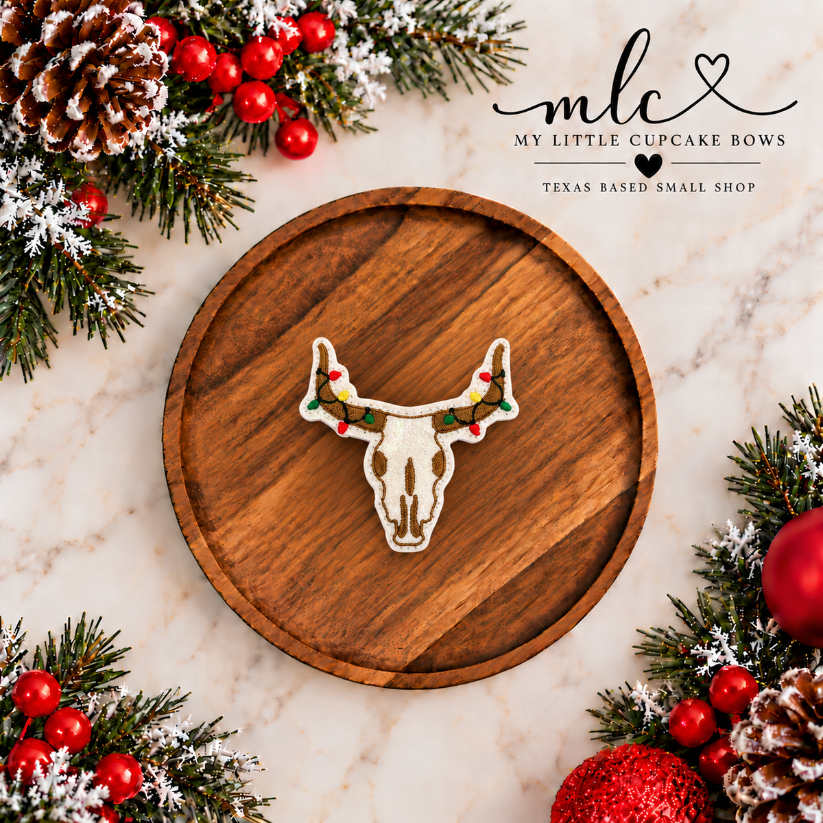 Christmas Lights Longhorn Feltie Clip