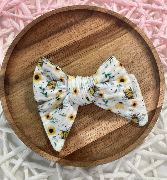Yellow Floral Bees Ribbed Chunky Tied