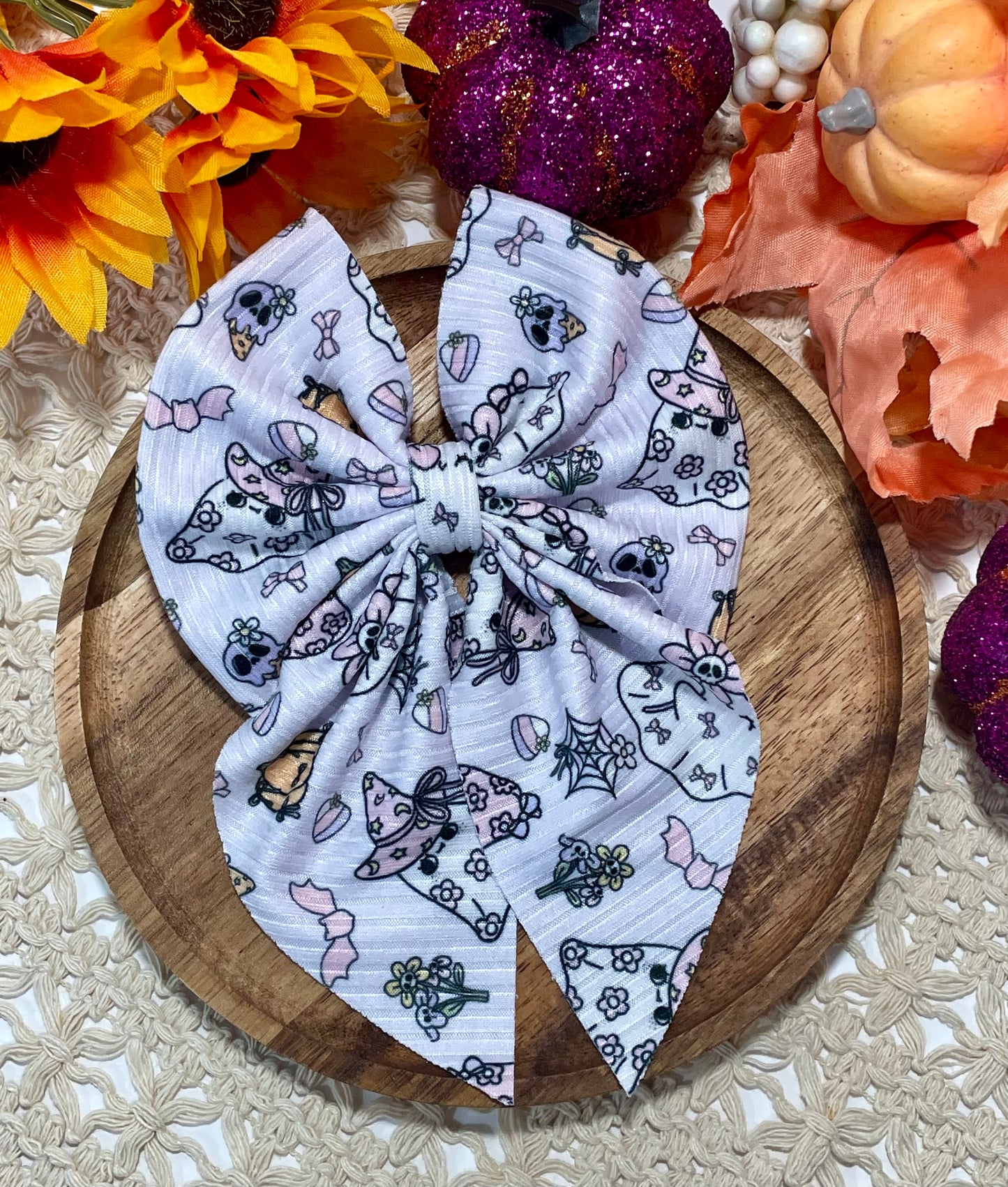 Girly Floral Ghosties Fabric Bow