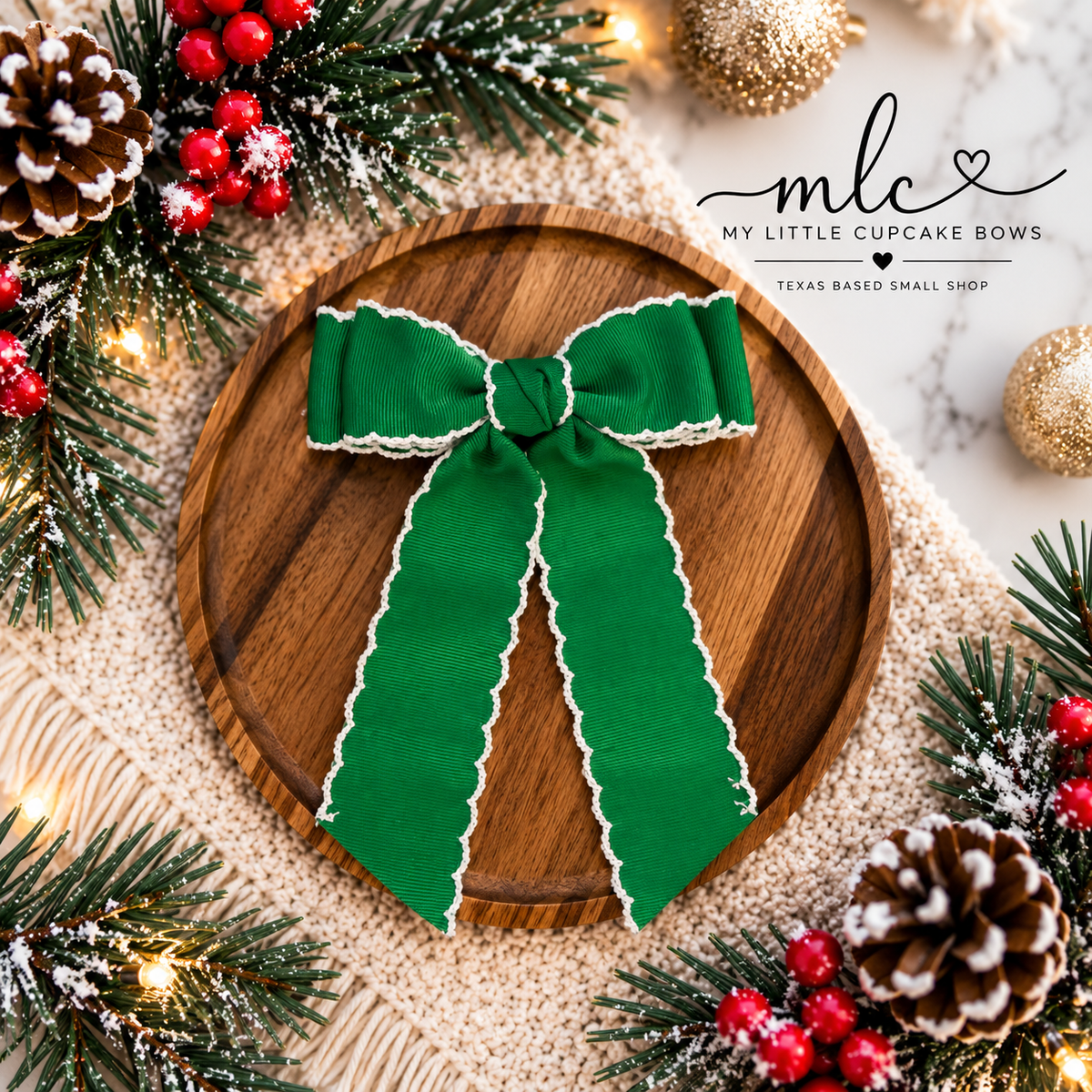 Solid Green Moonstitch Ribbon Bow