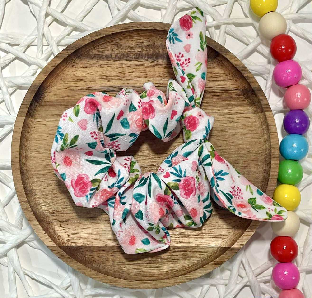Roses & Pink Hearts Scrunchie