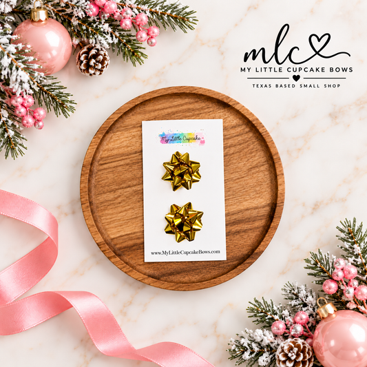 Gold Solid Micro Gift Bow Clip Set