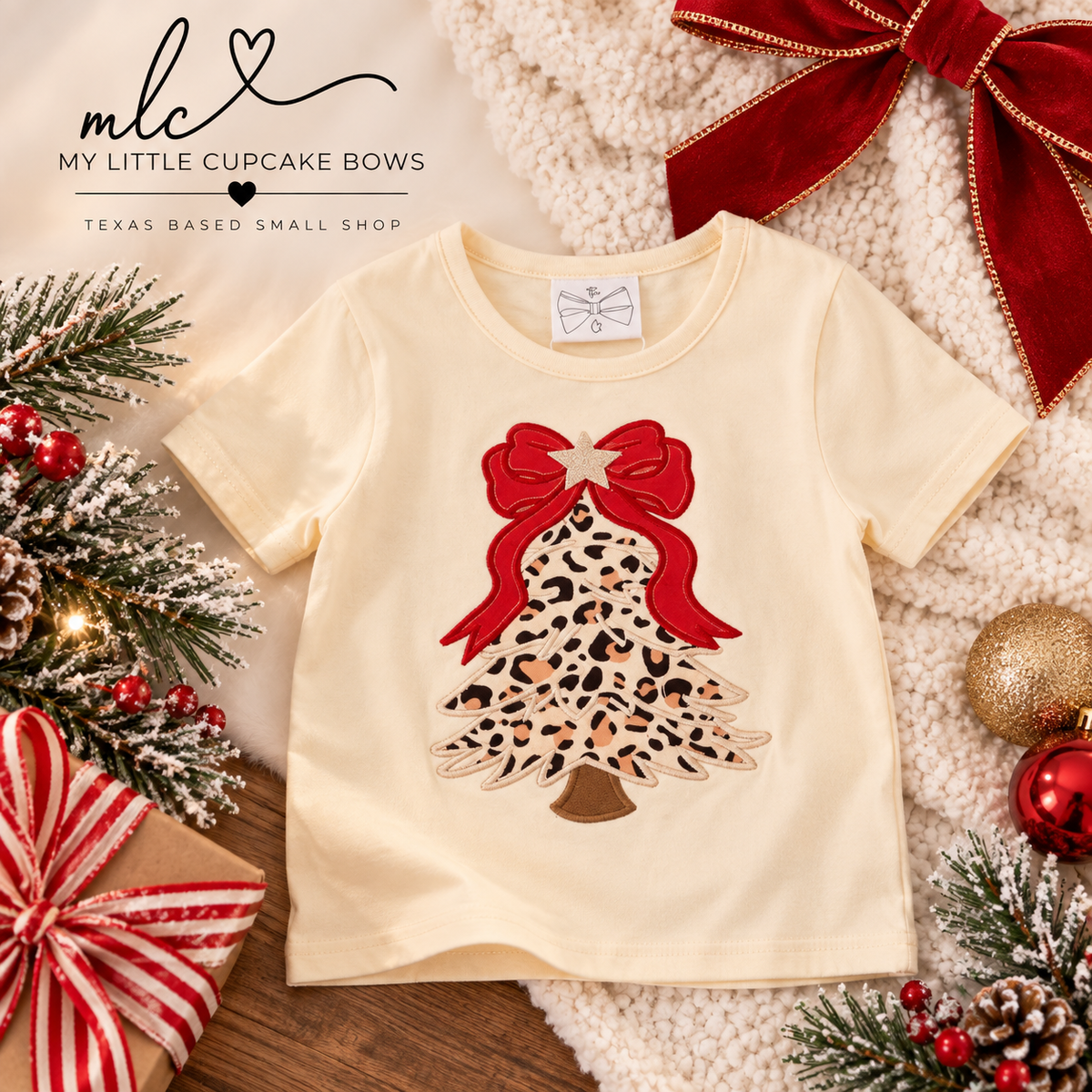 Christmas Applique Leopard Tree Shirt