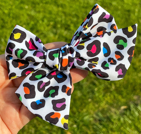 Rainbow Leopard 5in Hand Tied Bow