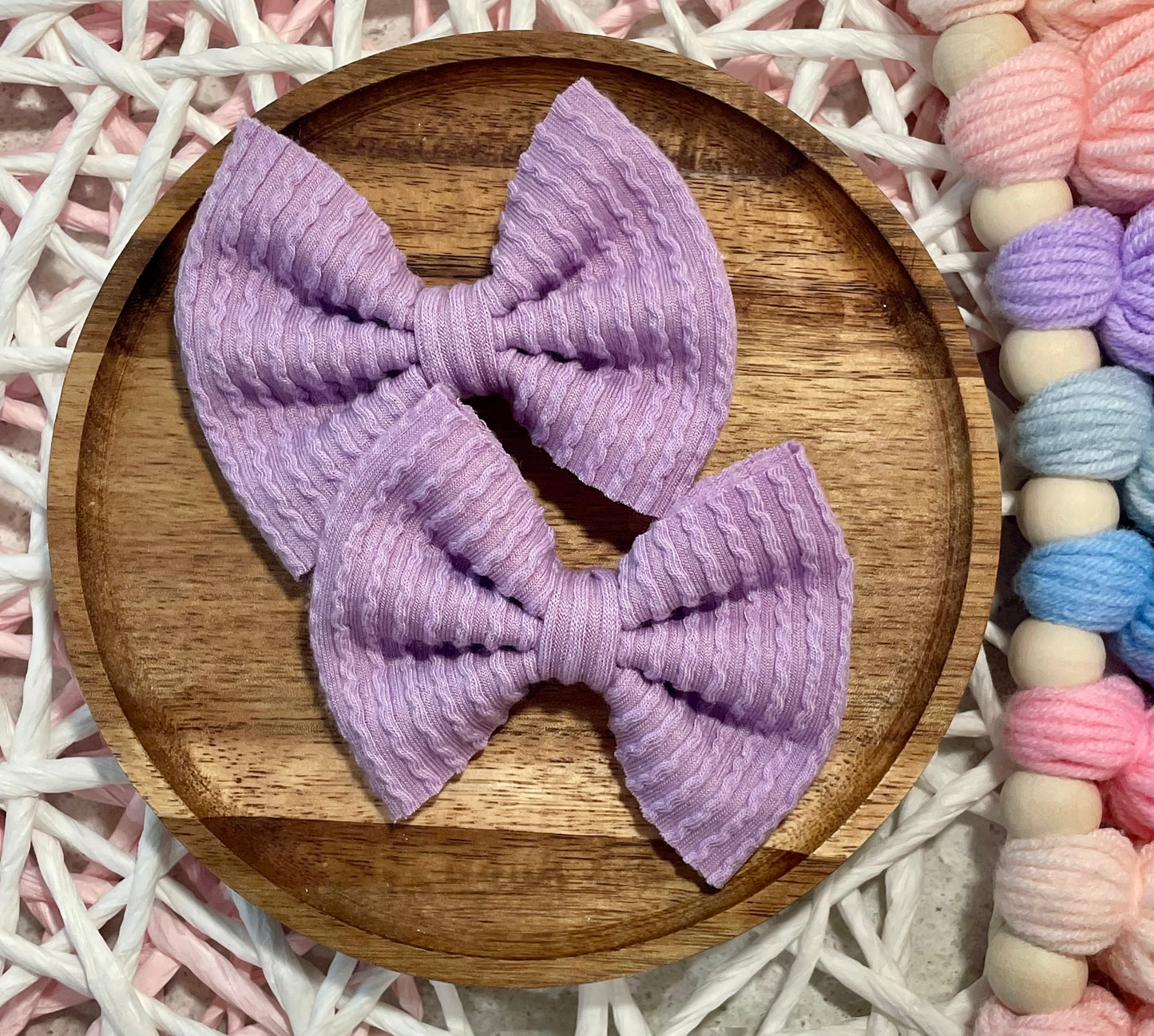 Lilac Waved Ribbed Fabric Bow