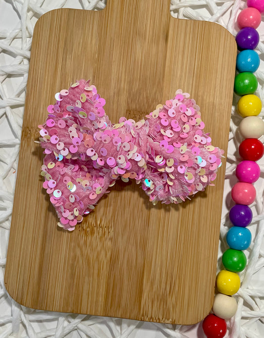 Pink Sequin Velvet Chunky 5in Hand Tied
