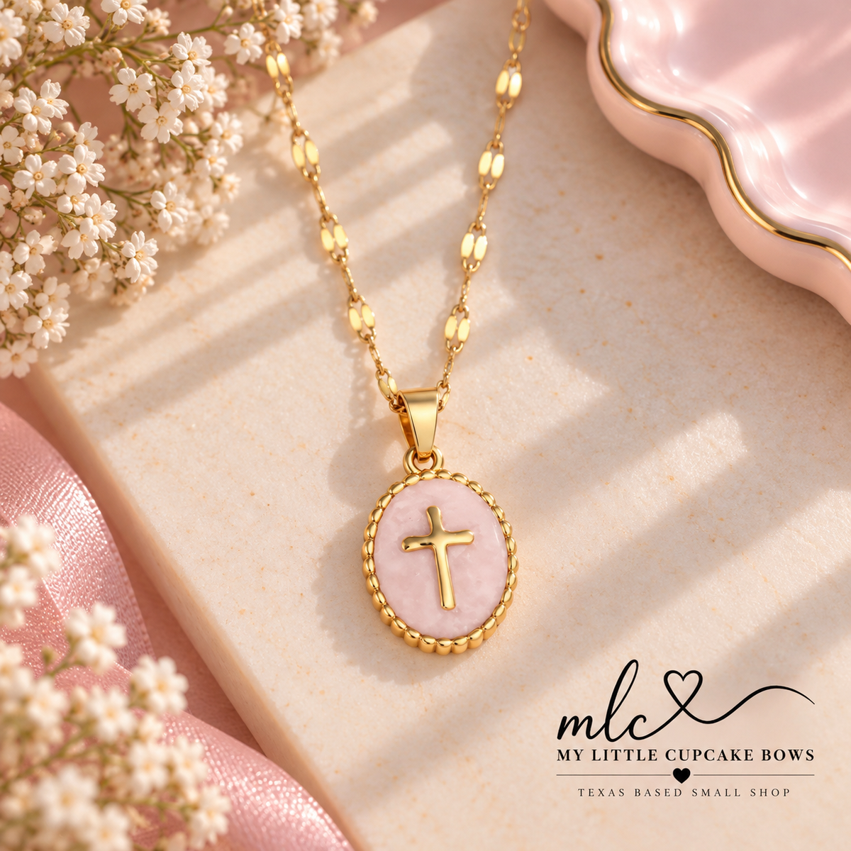 Pink Opal Cross Necklace