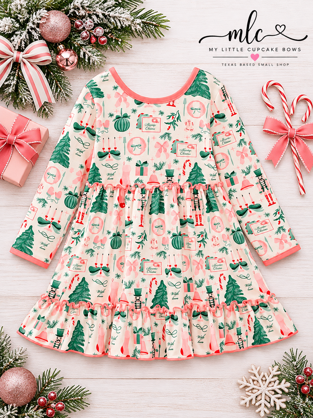 Pink Nutcracker Christmas Ruffle Twirl Dress