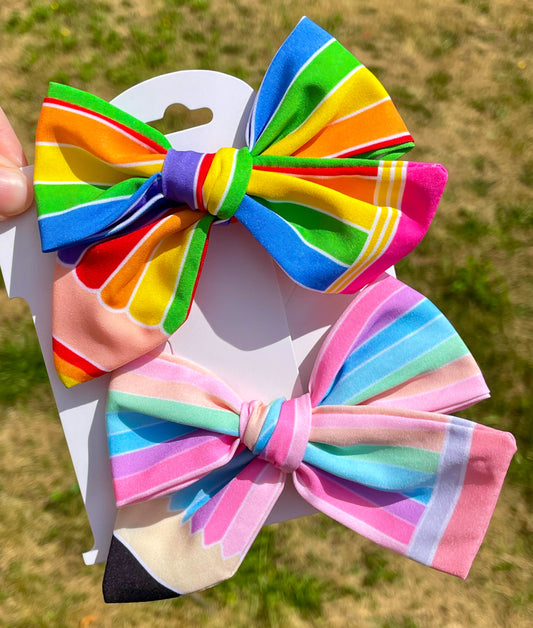 Rainbow Stripes Pencil 5in Hand Tied Bows