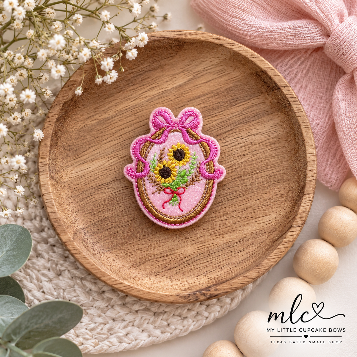 Sunflower Pink Bows Frame Feltie Clip