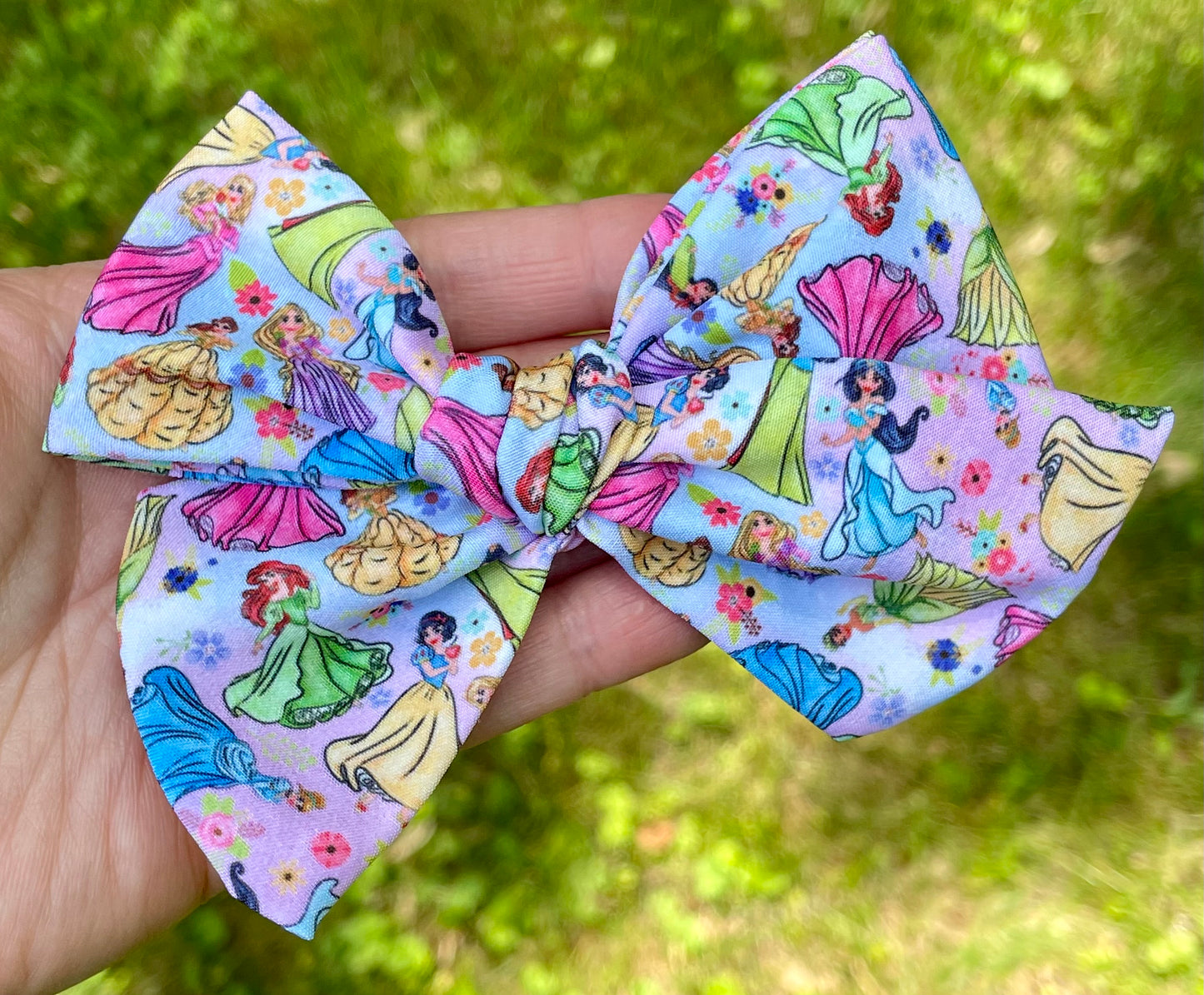 Rainbow Watercolor Princess 5in Hand Tied Bow