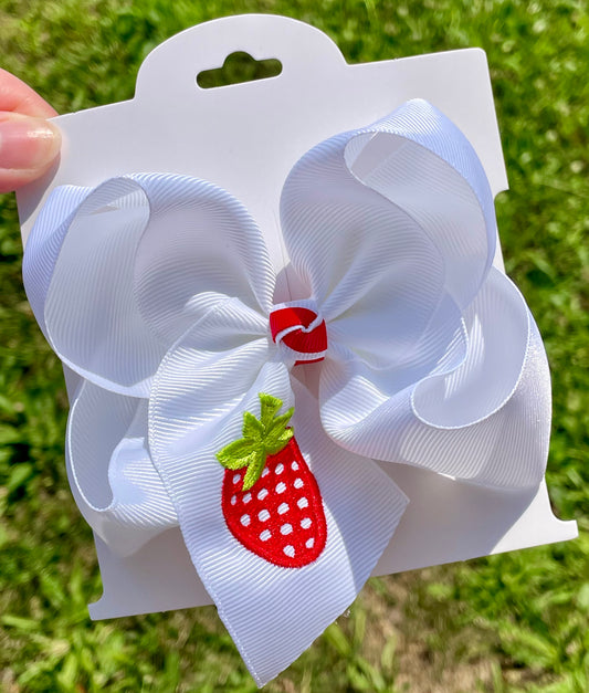 Embroidered Strawberry 5in Ribbon Bow