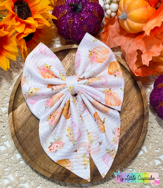 Pink Pumpkin Floral Fabric Bow