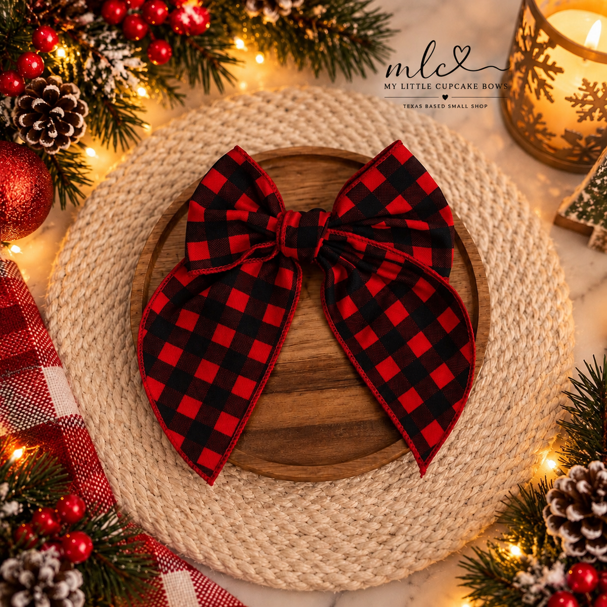 Buffalo Plaid Serged Bow
