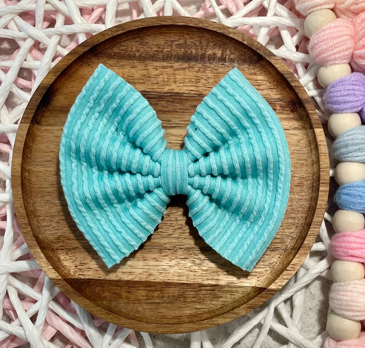 Aqua Waved Ribbed Fabric Bow