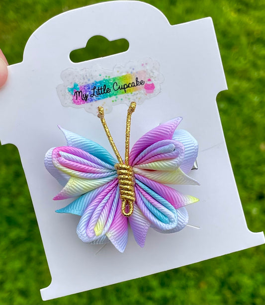 Cotton Candy Butterfly Ribbon Sculpture Clip