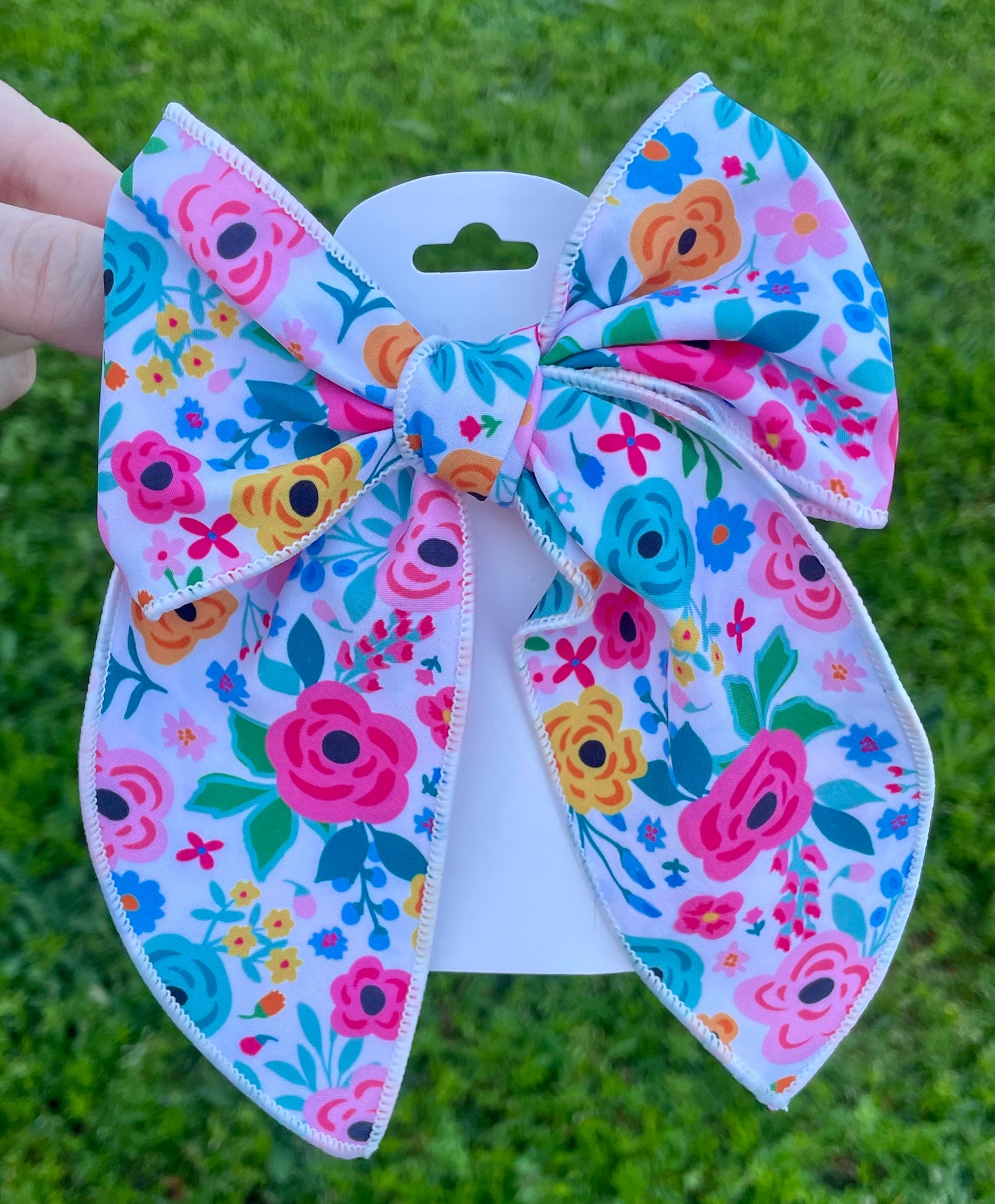 Summer Floral 5in Serged Hand Tied Bow