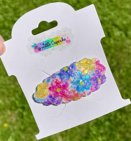 Rainbow Floral Glitter Snap Clip