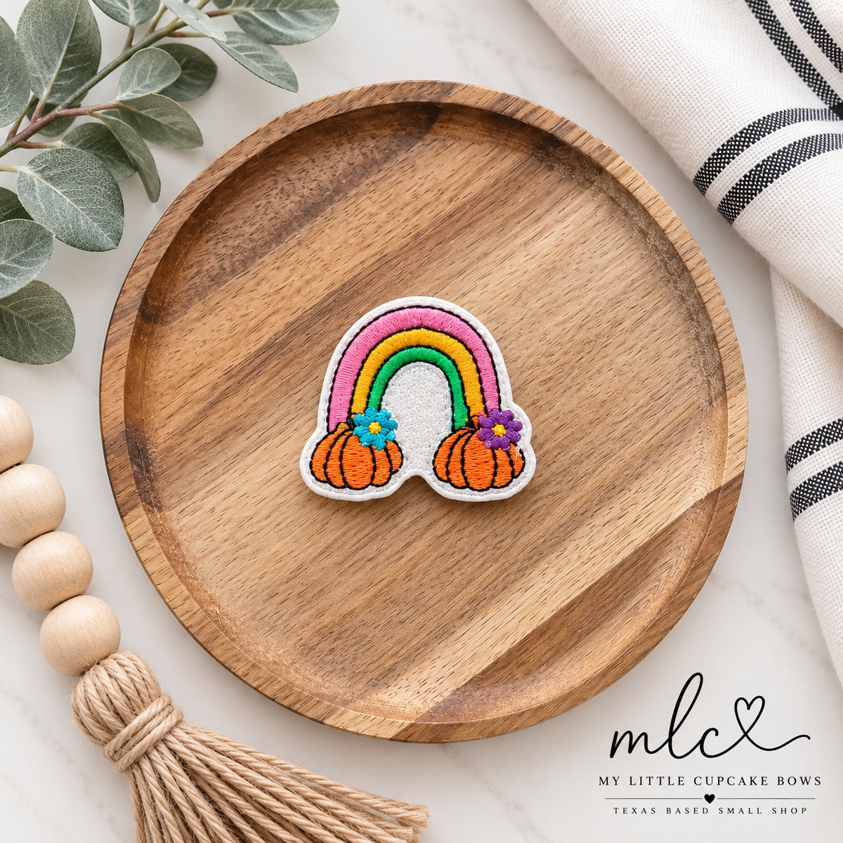 Rainbow with Pumpkins Feltie Clip