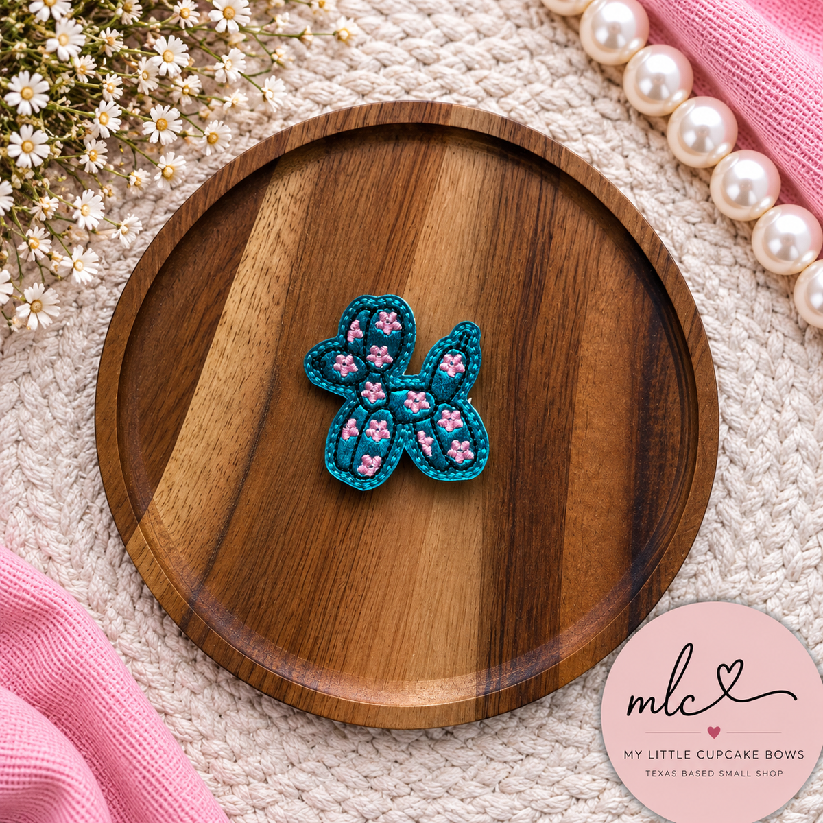 Floral Blue Balloon Dog Feltie Clip