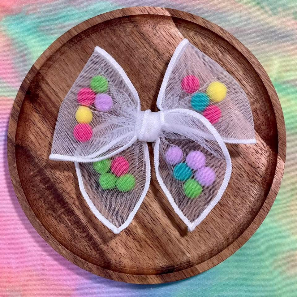Neon Colorful Pom Shaker Bow