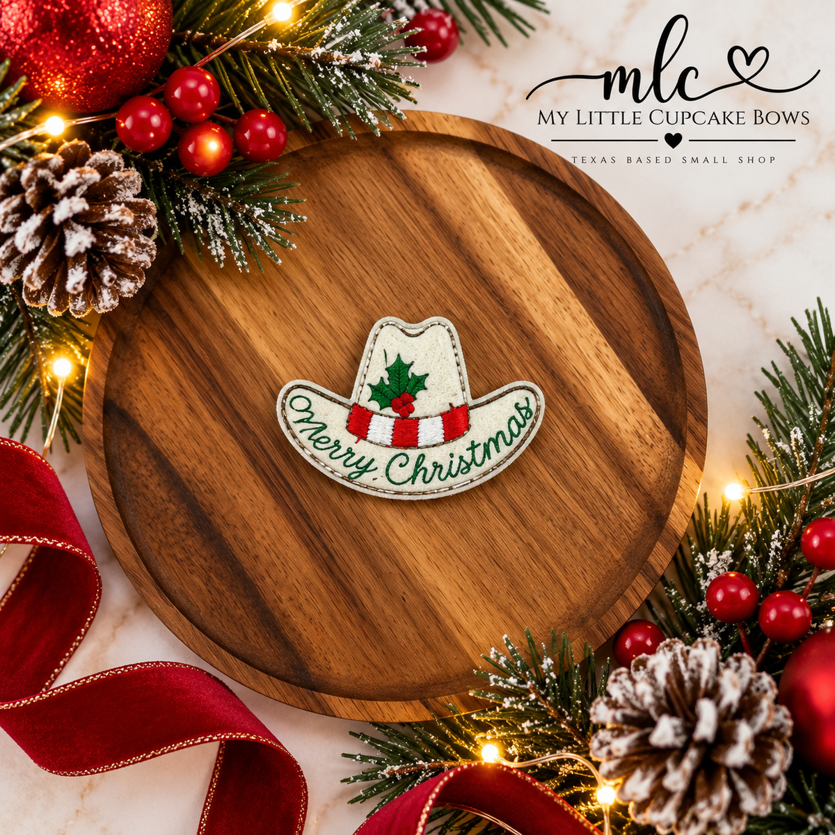 Merry Christmas Cowboy Hat Feltie Clip